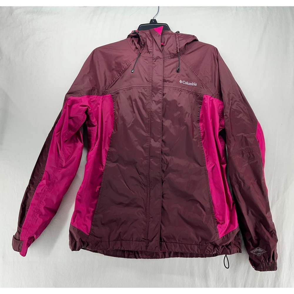 Columbia Omni-Tech Rain Jacket Womens Large Burgundy Waterproof Hooded Shell